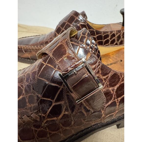 Mezlan Platinum Shoes Mens Size 8.5 Brown Genuine Alligator Monk Strap Dress main image 9